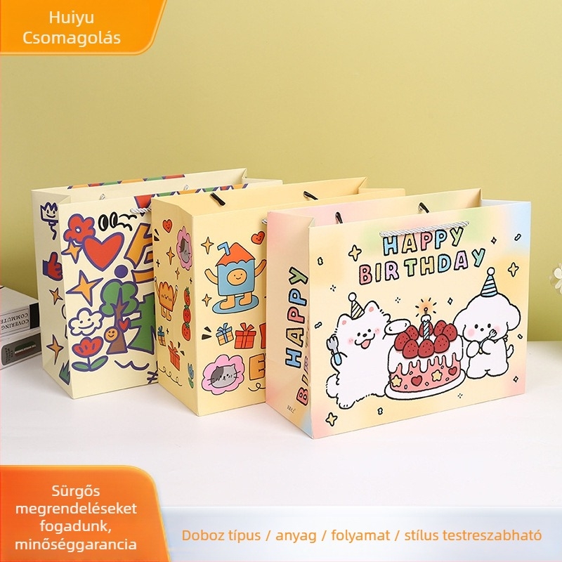 Karikatúrás születésnapi ajándéktáska UV nyomtatással, testreszabható, logóval