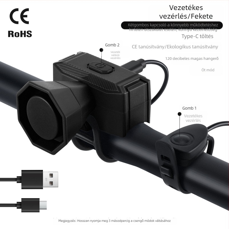 West Rider Elektromos kerékpár csengő, újratölthető, nagy hangerő, ABS, MTB kerékpár, Modell Yp 0706070-071