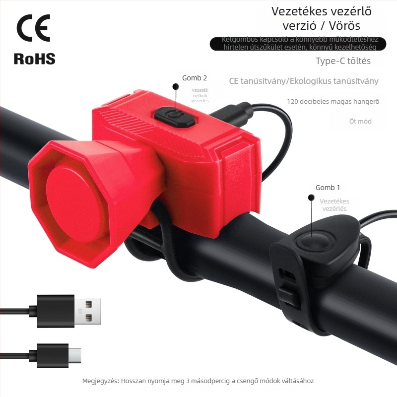 West Rider Elektromos kerékpár csengő, újratölthető, nagy hangerő, ABS, MTB kerékpár, Modell Yp 0706070-071