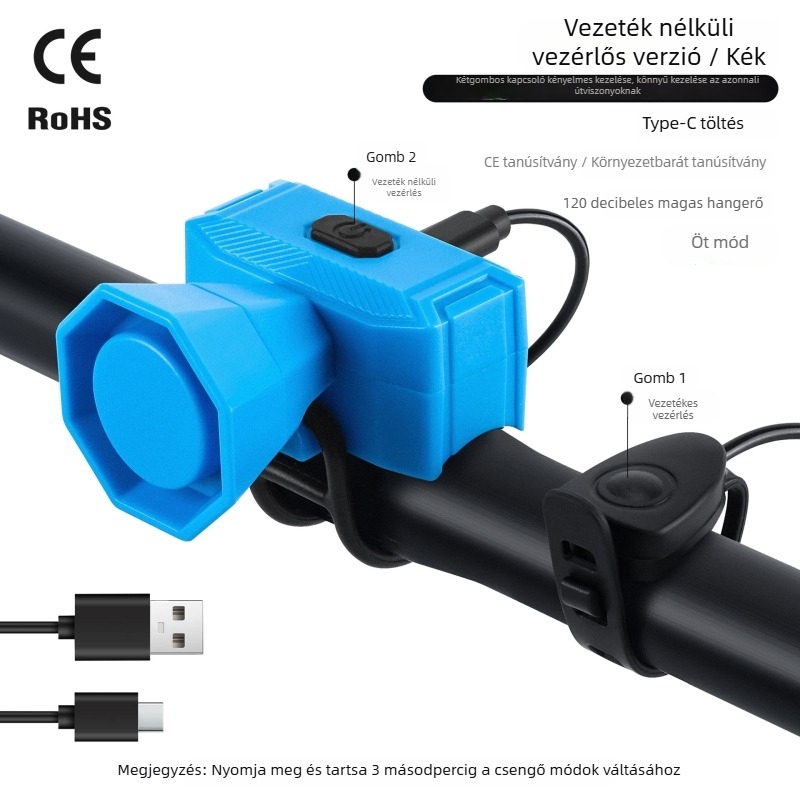 West Rider Elektromos kerékpár csengő, újratölthető, nagy hangerő, ABS, MTB kerékpár, Modell Yp 0706070-071