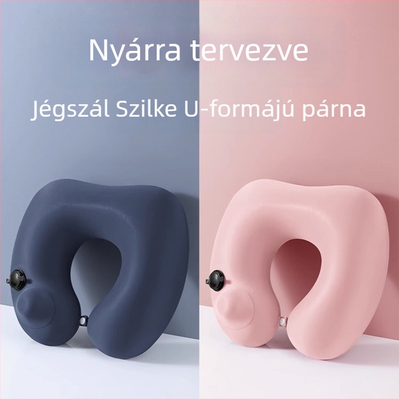 Felfújható U-alakú utazó párna, nyomásos felfújással, hordozható, PVC anyagú huzat és töltőanyag