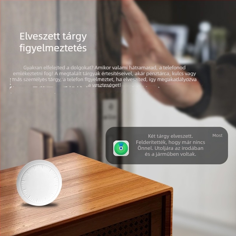 AirTag Bluetooth nyomkövető eszköz állatok számára, modell C281, 210 mAh akkumulátor, 7 g tömeg, iOS-kompatibilis, nyomkövetés és riasztás