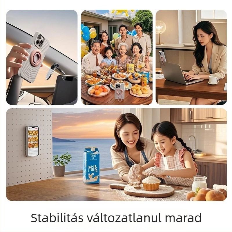 Összecsukható telefonfogó gyűrű MagSafe-tel, fémötvözet, egyszerű stílus, forgatható asztali tartó kettős gyűrűkkel