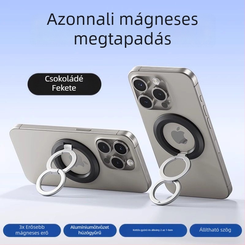 Összecsukható telefonfogó gyűrű MagSafe-tel, fémötvözet, egyszerű stílus, forgatható asztali tartó kettős gyűrűkkel