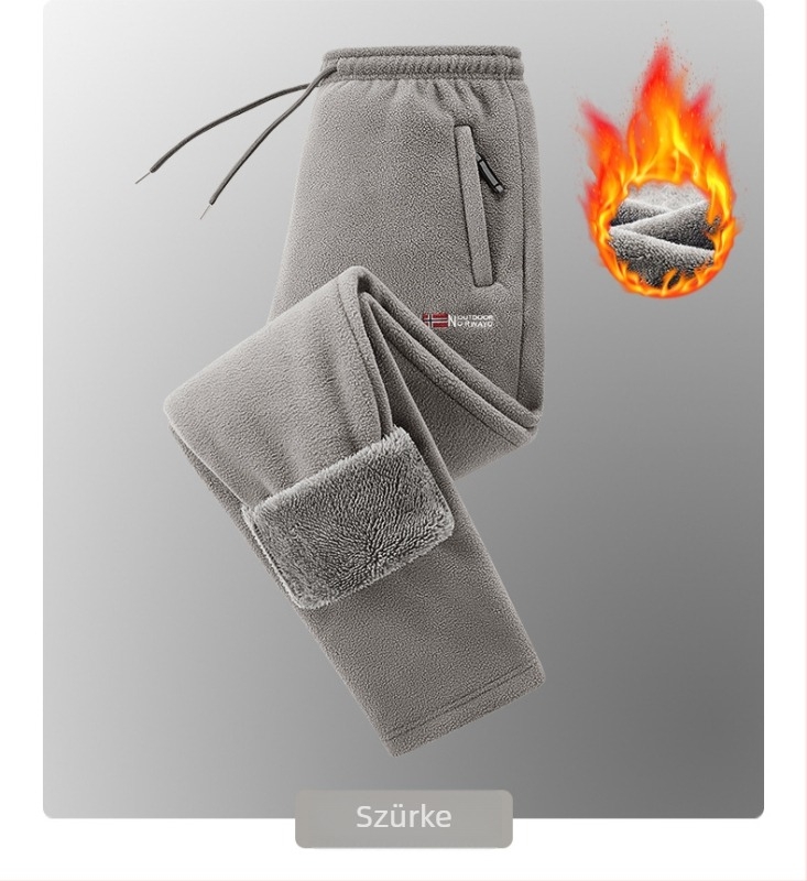 Férfi fleece-beléssel bélelt vastag téli nadrág, kültéri sporthoz, hosszú fazon