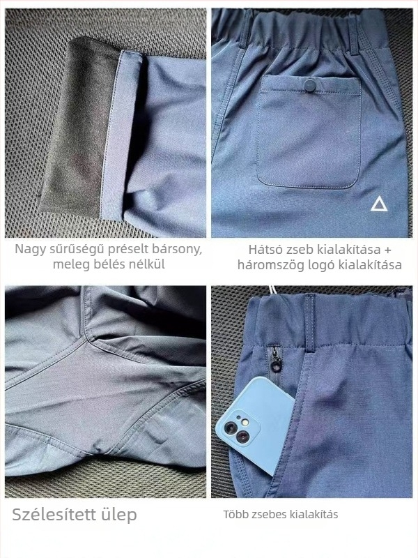 Férfi kültéri fleece-béléses meleg nadrág, kényelmes viselet, új őszi-téli stílus, cargo nadrág 3D háromszög logóval, egyenes szárú funkcionális nadrág