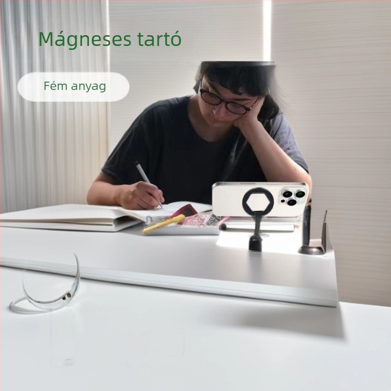 Összecsukható, cinkötvözetből készült mágneses telefon-tartó, 360° forgás, mágneses ujjgyűrű a stabil fogásért, hordozható