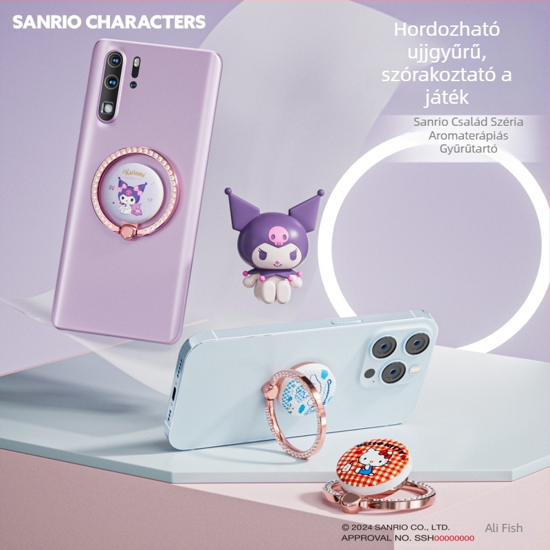 Sanrio Kuromi aromaterápiás gyűrűs telefontartó, ragasztható, többfunkciós, fém, Cartoon stílus