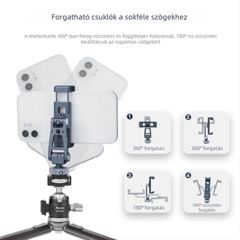 Élő közvetítéshez készült mobiltartó forgó vízszintes/függőleges orientációval, alumíniumötvözet