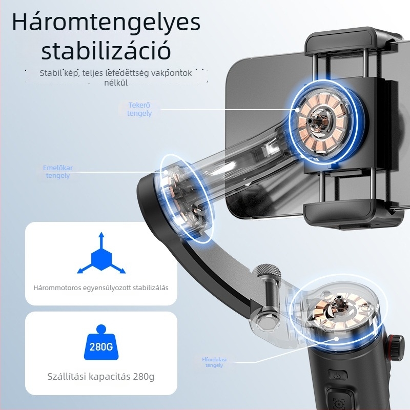Háromtengelyes okostelefon-gimbál stabilizátor arcf követéssel, Bluetooth-kapcsolattal és távirányítóval (M02 modell)