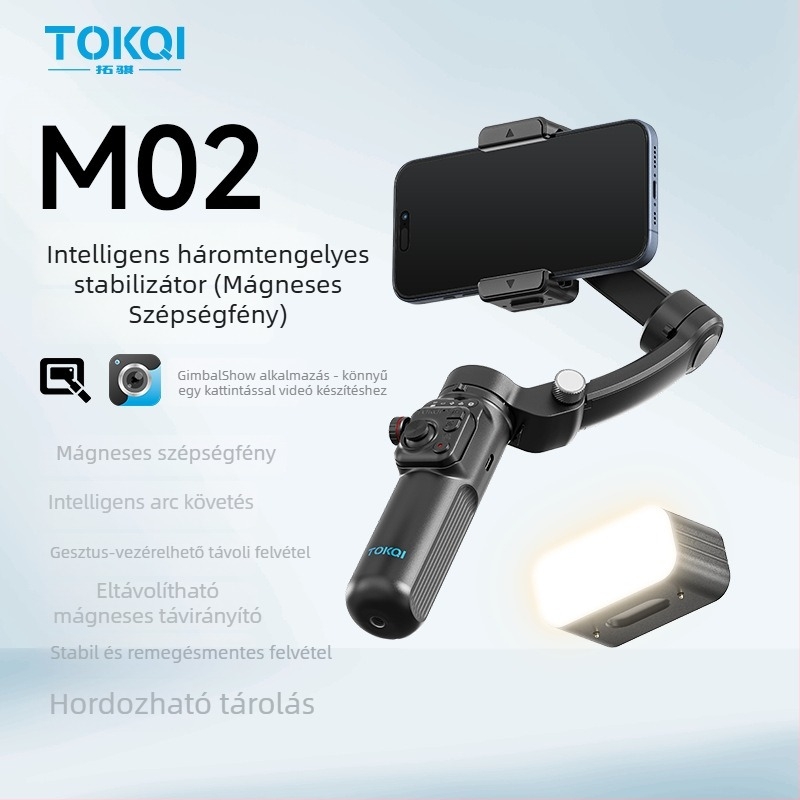 Háromtengelyes okostelefon-gimbál stabilizátor arcf követéssel, Bluetooth-kapcsolattal és távirányítóval (M02 modell)