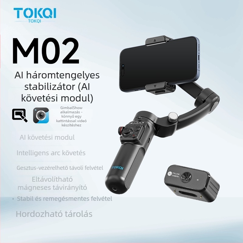 Háromtengelyes okostelefon-gimbál stabilizátor arcf követéssel, Bluetooth-kapcsolattal és távirányítóval (M02 modell)