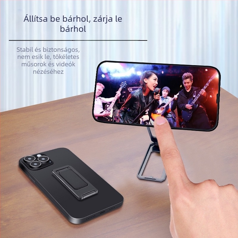 Összecsukható telefonállvány cink-ötvözetből, hátoldali ragasztóval, asztali gyűrűs tartó, hordozható és diszkrét