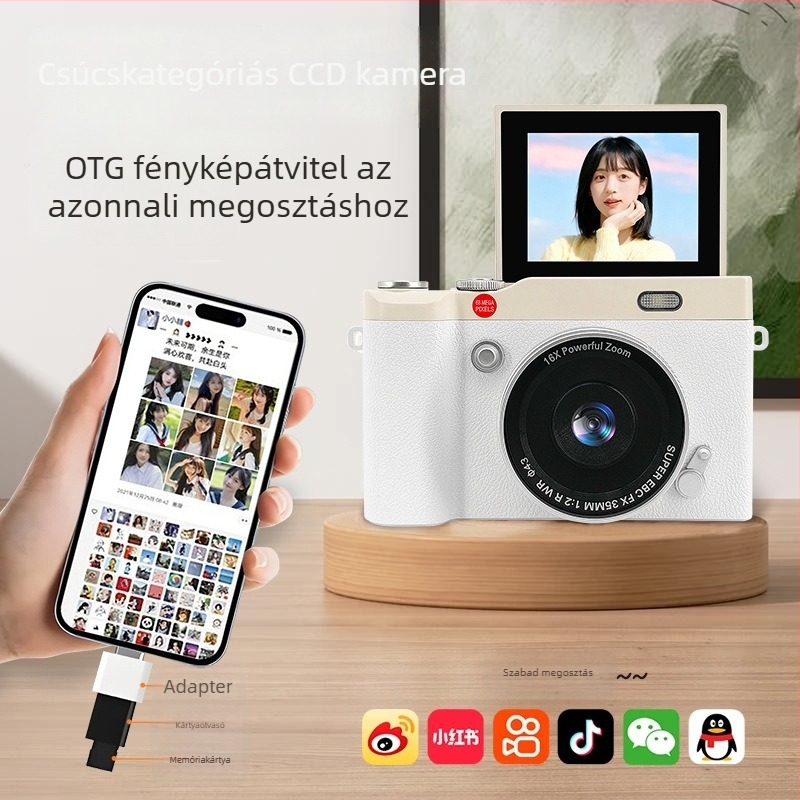 Gyermekek számára készült digitális kamera Y02, CCD szenzor 68MP, 16x optikai zoom, max felbontás 1280×1024, 2,4 hüvelykes forgatható kijelző, TF-kártya tárhely