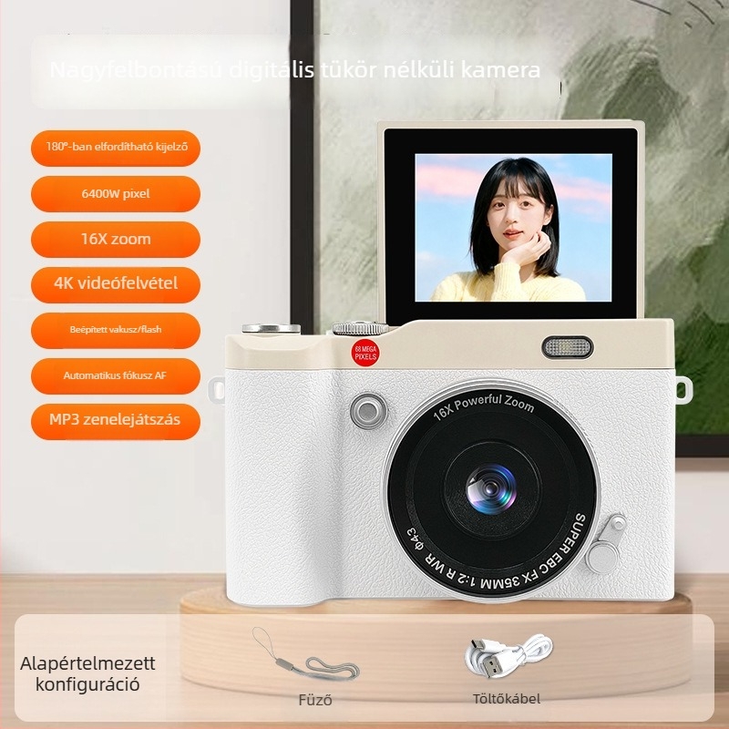 Gyermekek számára készült digitális kamera Y02, CCD szenzor 68MP, 16x optikai zoom, max felbontás 1280×1024, 2,4 hüvelykes forgatható kijelző, TF-kártya tárhely