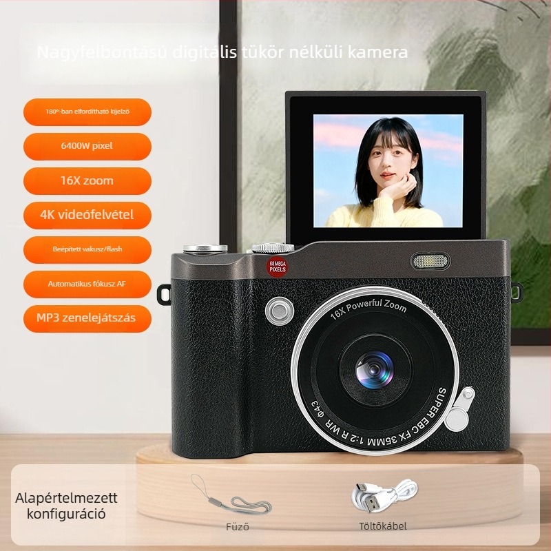 Gyermekek számára készült digitális kamera Y02, CCD szenzor 68MP, 16x optikai zoom, max felbontás 1280×1024, 2,4 hüvelykes forgatható kijelző, TF-kártya tárhely