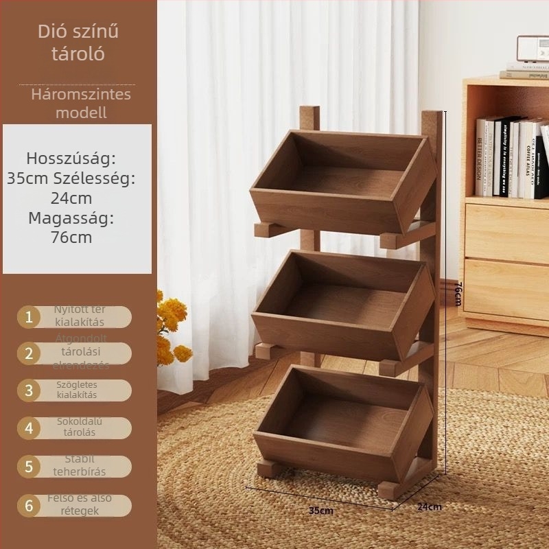 Padlóra álló fa polc – 6 szint, egyszerű modern dizájn, szerelés nélkül