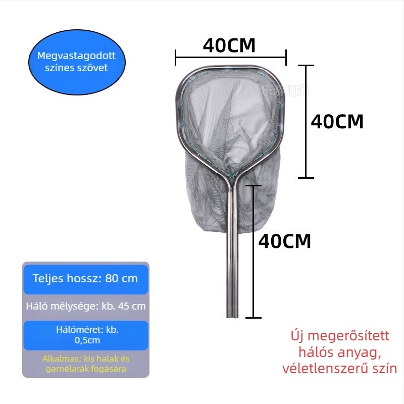 Rozsdamentes acélból készült halászháló nagy halak és tengeri herkentyűk fogására, kettős csőváz, szájátmérő 40-50, hálómélység 40-60, teherbírás legfeljebb 25 kg