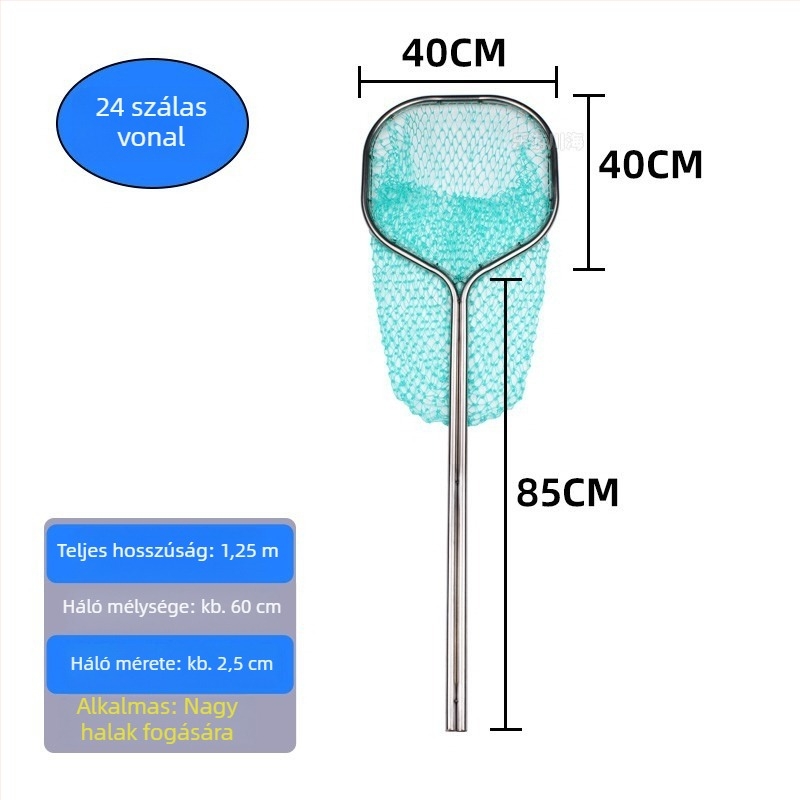 Rozsdamentes acélból készült halászháló nagy halak és tengeri herkentyűk fogására, kettős csőváz, szájátmérő 40-50, hálómélység 40-60, teherbírás legfeljebb 25 kg