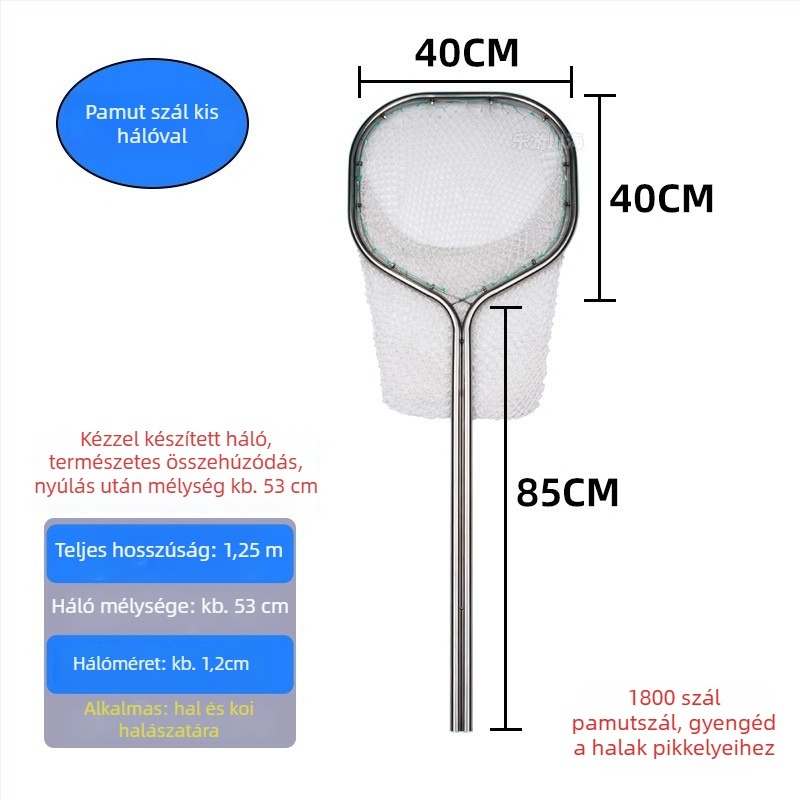 Rozsdamentes acélból készült halászháló nagy halak és tengeri herkentyűk fogására, kettős csőváz, szájátmérő 40-50, hálómélység 40-60, teherbírás legfeljebb 25 kg