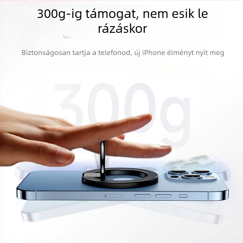 MagSafe mágneses telefon tartó gyűrű, cinkötvözetből készült, rendkívül erős mágneses rögzítés, többirányú állíthatóság, minimalist dizájn
