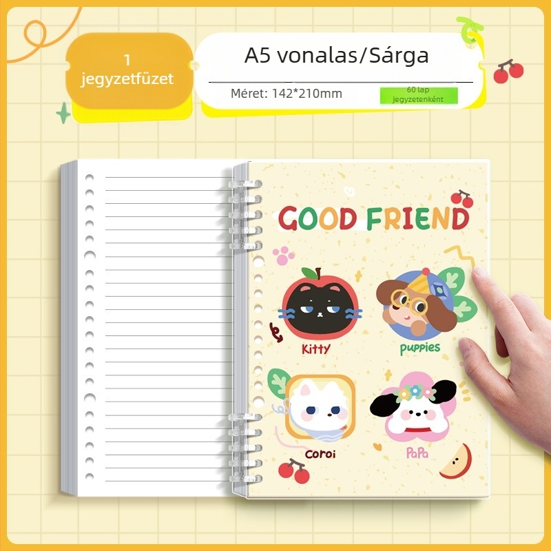 Kaba Bear A5 leválasztható lazán kötött jegyzetfüzet, vonalas oldalak, diákoknak