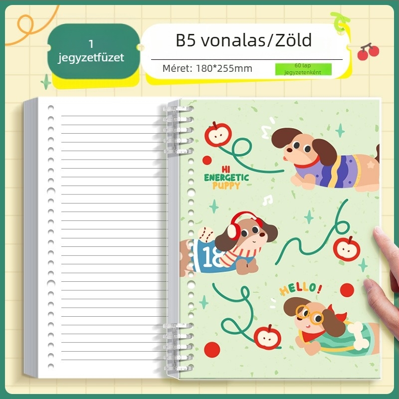 Kaba Bear A5 leválasztható lazán kötött jegyzetfüzet, vonalas oldalak, diákoknak