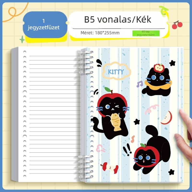 Kaba Bear A5 leválasztható lazán kötött jegyzetfüzet, vonalas oldalak, diákoknak
