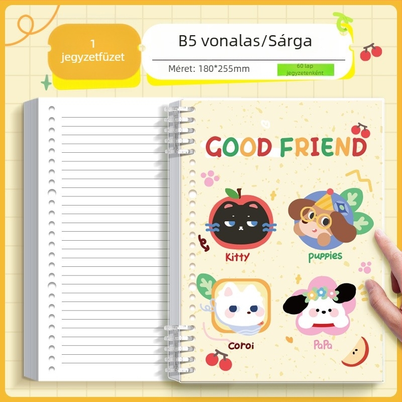 Kaba Bear A5 leválasztható lazán kötött jegyzetfüzet, vonalas oldalak, diákoknak