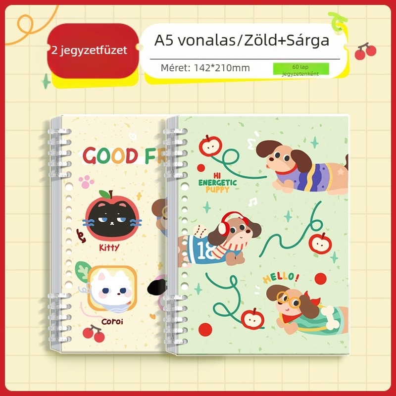 Kaba Bear A5 leválasztható lazán kötött jegyzetfüzet, vonalas oldalak, diákoknak
