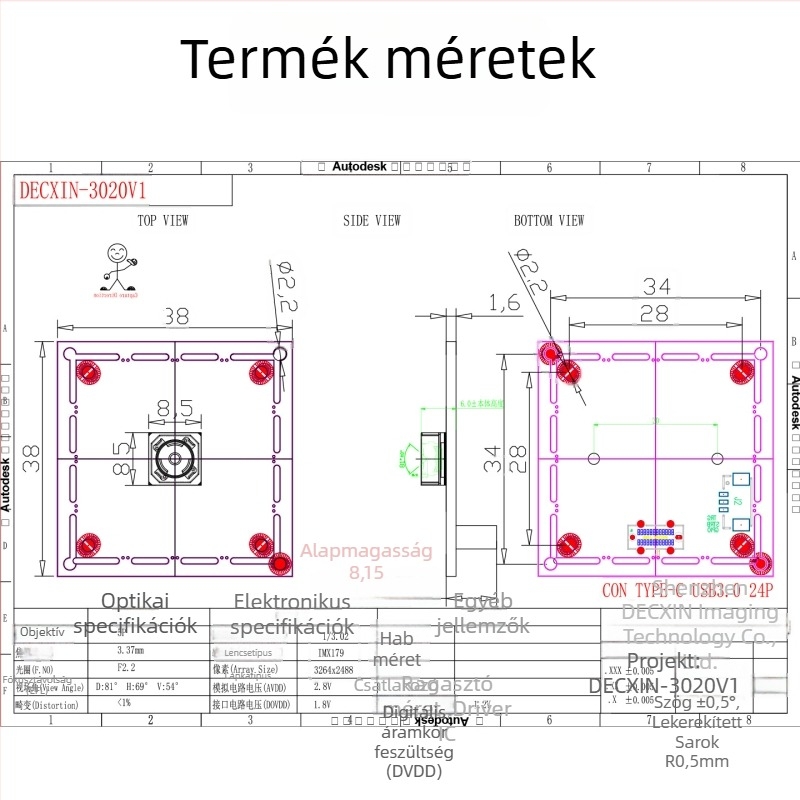 USB 3.0 ipari kamera 8MP IMX179, fix fókusz, arcfelismerés, illesztőprogram nélkül, Linux-kompatibilis