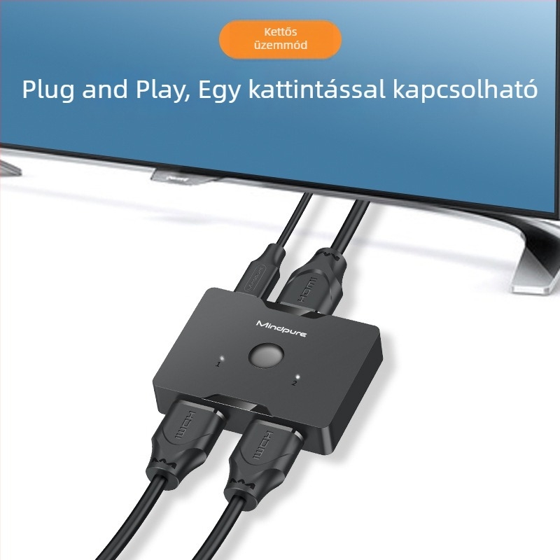 HDMI kapcsoló, 2 bemenet, 1 kimenet, 4K, TV-hez és számítógéphez