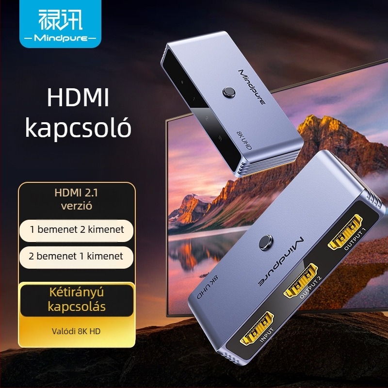 HDMI kapcsoló, 2 bemenet, 1 kimenet, 4K, TV-hez és számítógéphez
