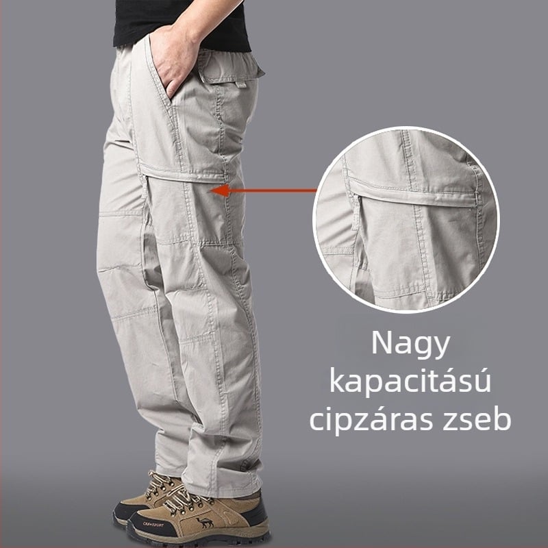 Férfi munkaruházati nadrág – egyenes szabású, magas derék, több zseb, zsinórzárású, pamutkeverék anyag (95% pamut, 5% poliészter)