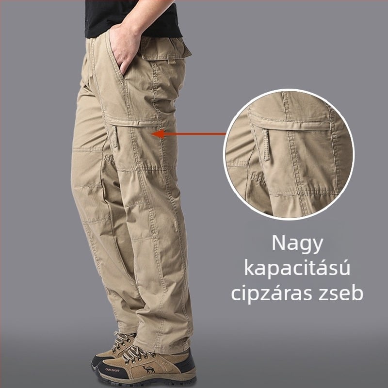 Férfi munkaruházati nadrág – egyenes szabású, magas derék, több zseb, zsinórzárású, pamutkeverék anyag (95% pamut, 5% poliészter)