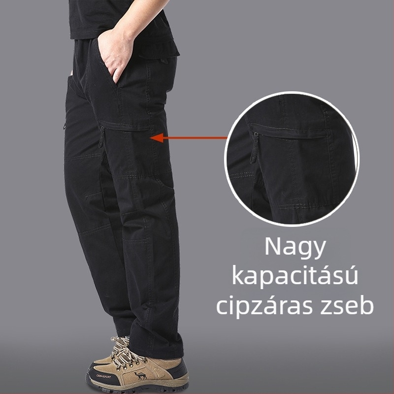 Férfi munkaruházati nadrág – egyenes szabású, magas derék, több zseb, zsinórzárású, pamutkeverék anyag (95% pamut, 5% poliészter)