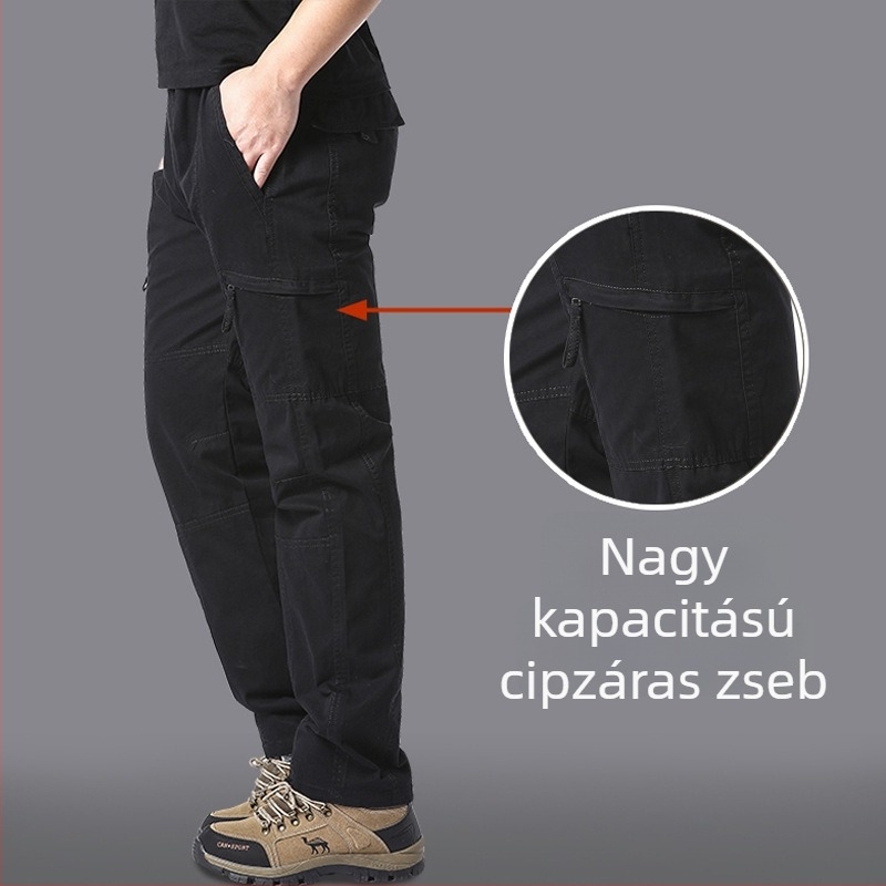 Férfi munkaruházati nadrág – egyenes szabású, magas derék, több zseb, zsinórzárású, pamutkeverék anyag (95% pamut, 5% poliészter)