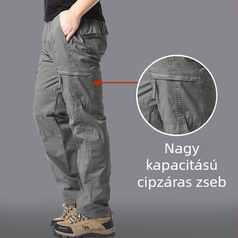 Férfi munkaruházati nadrág – egyenes szabású, magas derék, több zseb, zsinórzárású, pamutkeverék anyag (95% pamut, 5% poliészter)