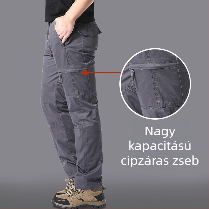 Férfi munkaruházati nadrág – egyenes szabású, magas derék, több zseb, zsinórzárású, pamutkeverék anyag (95% pamut, 5% poliészter)