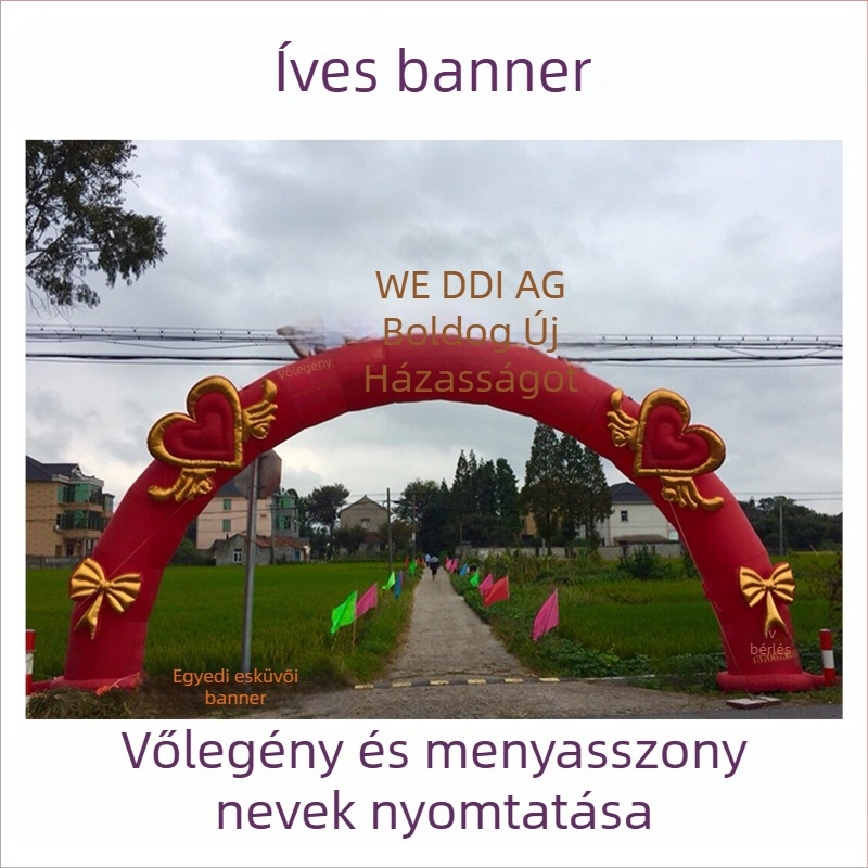 Új felfújható íves esküvői kapu görbe bannerrel