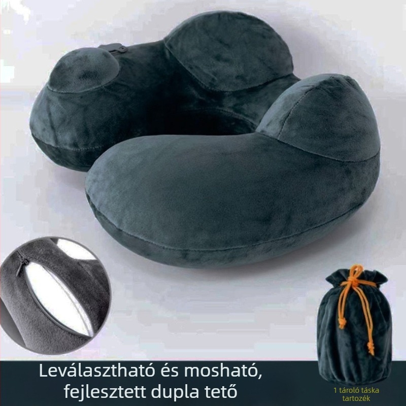 Felfújható U-formájú utazónyakpárna – hordozható, univerzális illeszkedés, PVC anyag, levegővel töltve, modern minimalista dizájn