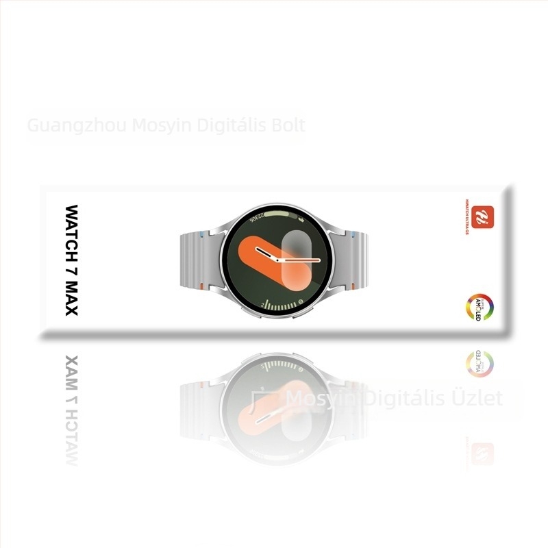 Watch7Max okosóra Bluetooth headsettel, AMOLED körkijelző, alumíniumötvözet tokkal, iOS-kompatibilis, napi vízálló, akkumulátor-üzemidő kevesebb mint 7 nap