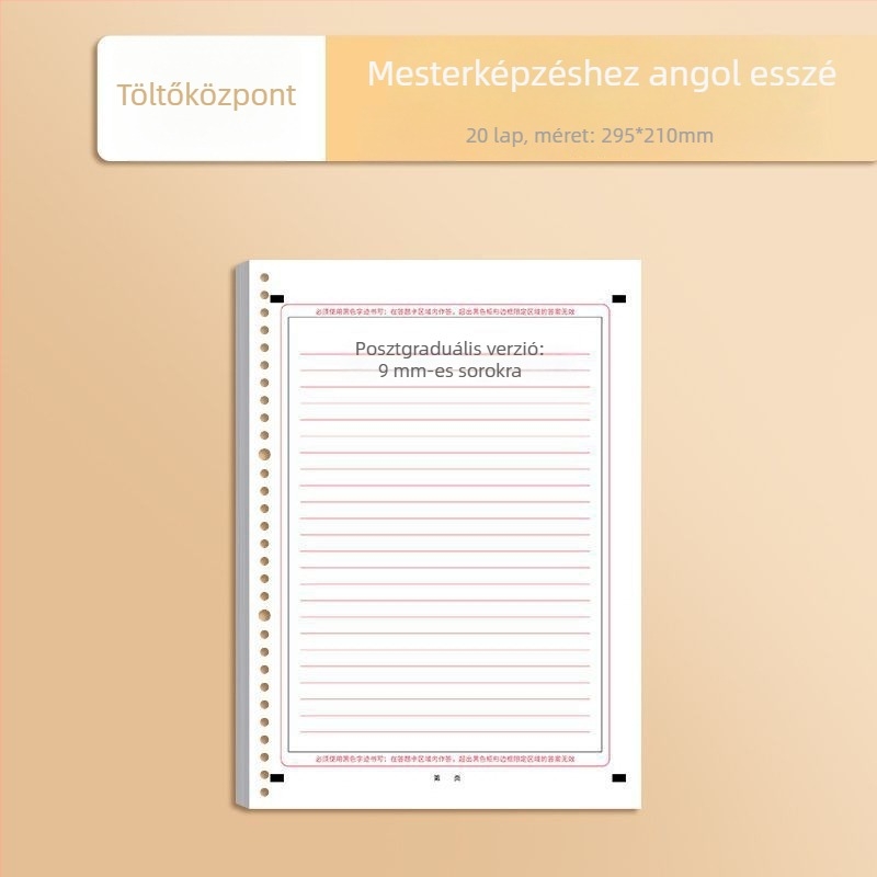 A4-es angol esszépapír vizsgákhoz, 40 oldal, Dowling papír, 10 lyuk, Jiaxun 11123609