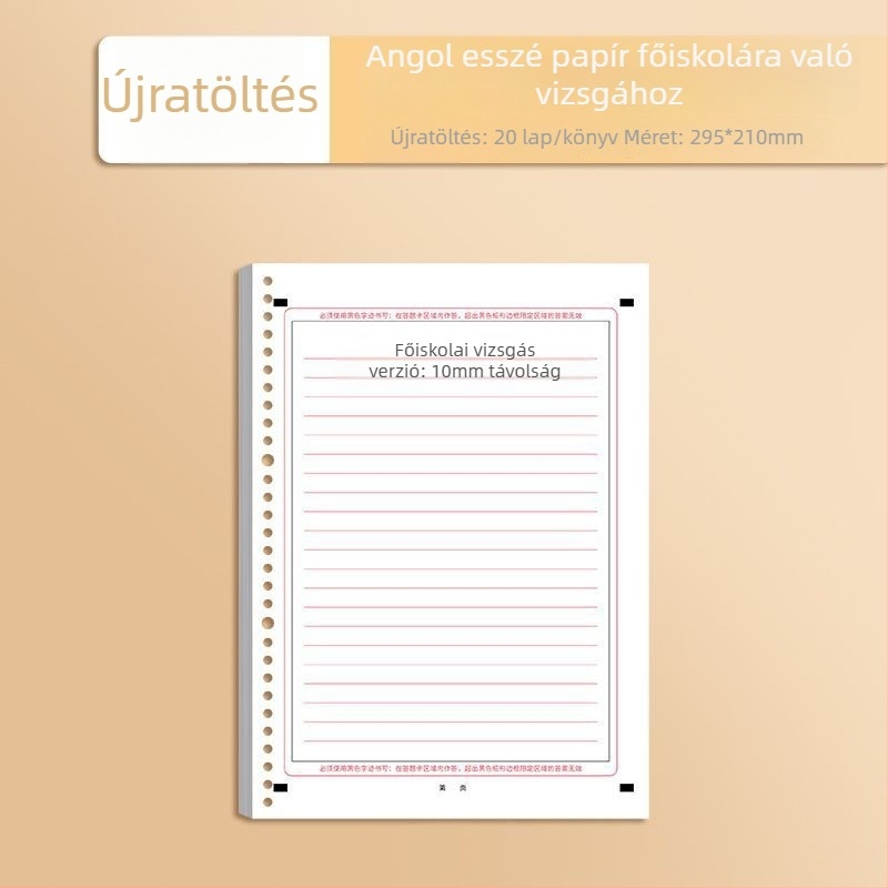 A4-es angol esszépapír vizsgákhoz, 40 oldal, Dowling papír, 10 lyuk, Jiaxun 11123609
