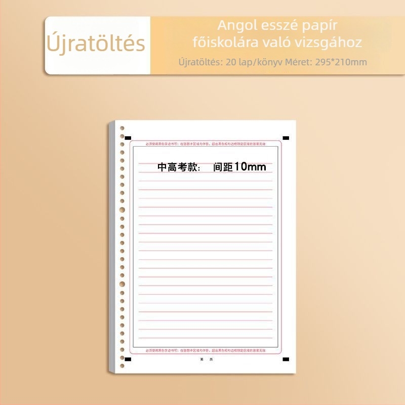A4-es angol esszépapír vizsgákhoz, 40 oldal, Dowling papír, 10 lyuk, Jiaxun 11123609