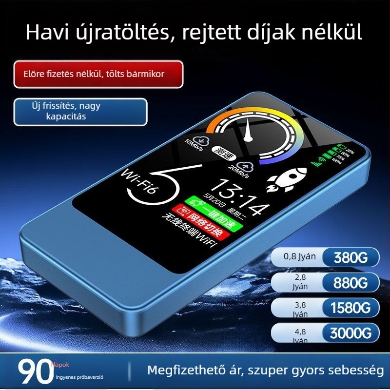 2 az 1-ben hordozható WiFi és mobil töltő, játékhoz és streaminghez, WiFi 6 és háromhálózati kompatibilitás