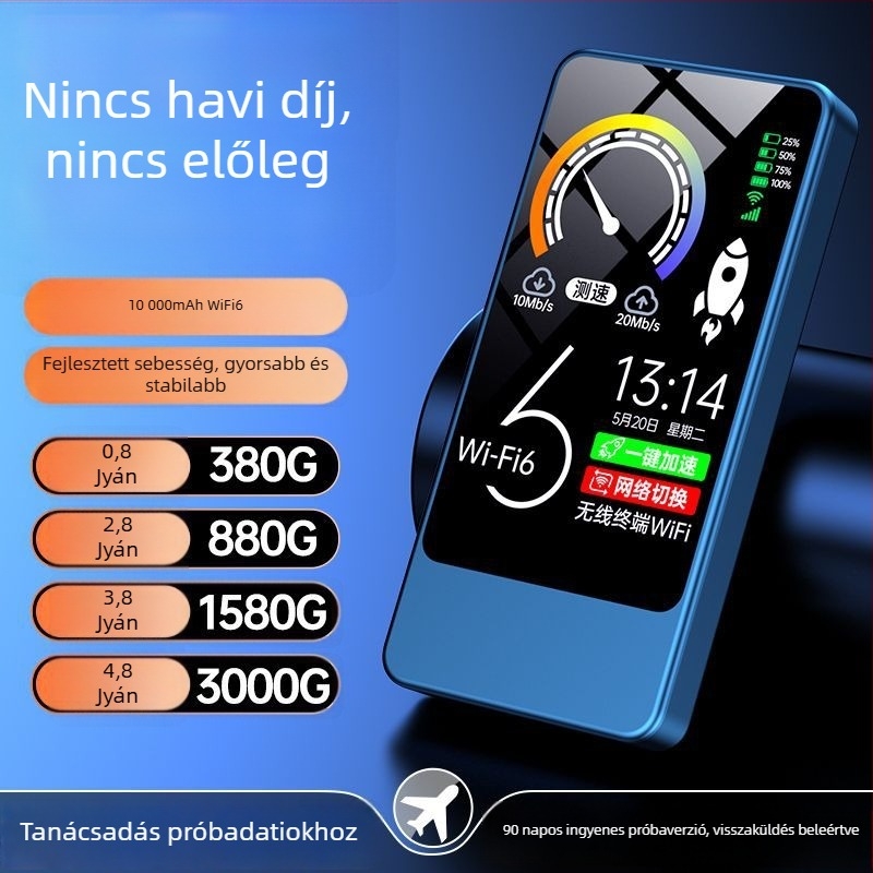 2 az 1-ben hordozható WiFi és mobil töltő, játékhoz és streaminghez, WiFi 6 és háromhálózati kompatibilitás