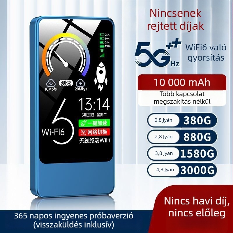 2 az 1-ben hordozható WiFi és mobil töltő, játékhoz és streaminghez, WiFi 6 és háromhálózati kompatibilitás