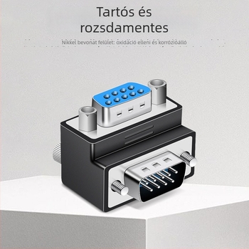 DB9 többcsatlakozós adapter: férfi-férfi-női-női-férfi, 270°-os derékszög, RS232 protokoll, Windows 7+ kompatibilis laptopokhoz és számítógépekhez