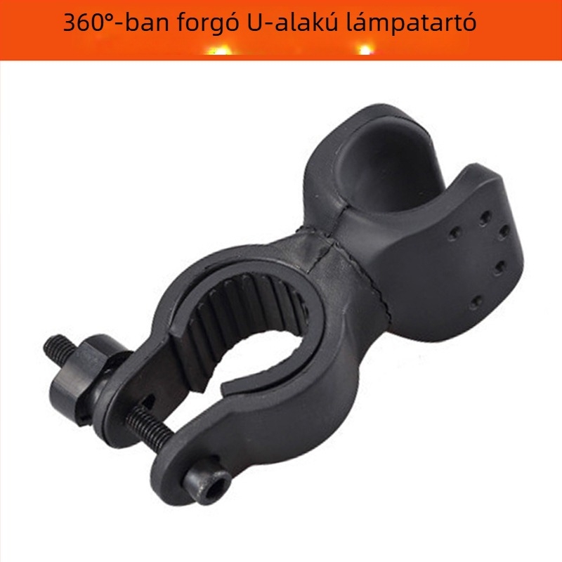 U-alakú, 360°-ban forgó lámpatartó autóklippel és kerékpár-tartóval, USB-C, 1200mAh, szíjjal történő rögzítés